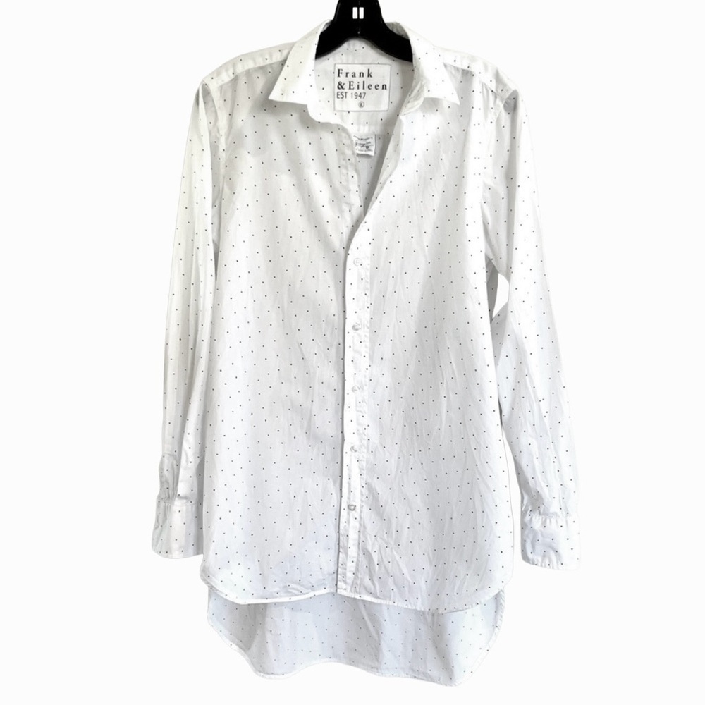 Frank & Eileen Grayson White Mini Red Navy Heart Button Down Shirt Women’s Large